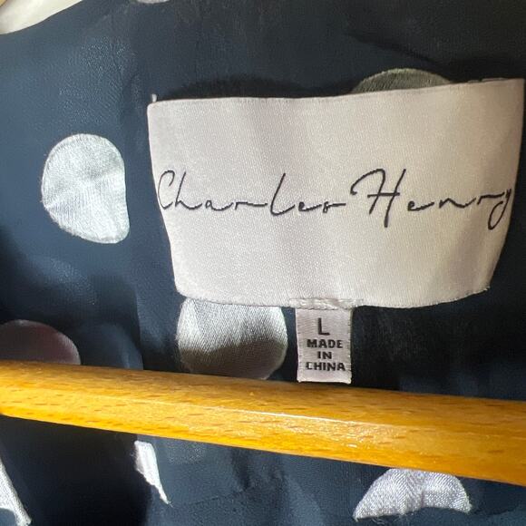 Charles Henry BRAND NEW Navy Polka Dot Wrap Dress Size Large Sheer Long Sleeves - Picture 5 of 9